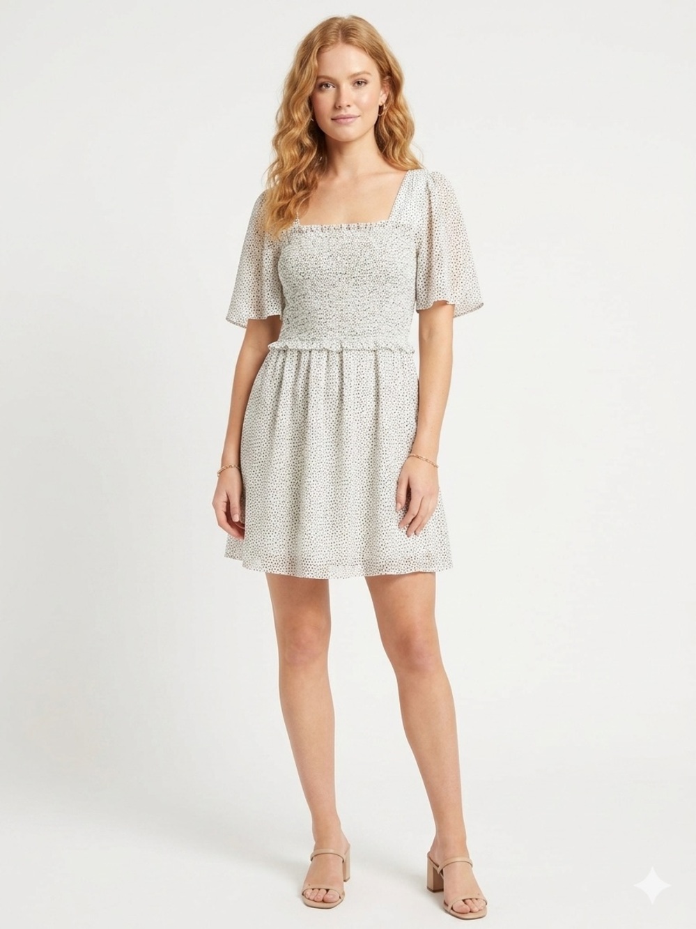 NWT White Black Polka Dot Mini Dress Medium Smocked Loveriche